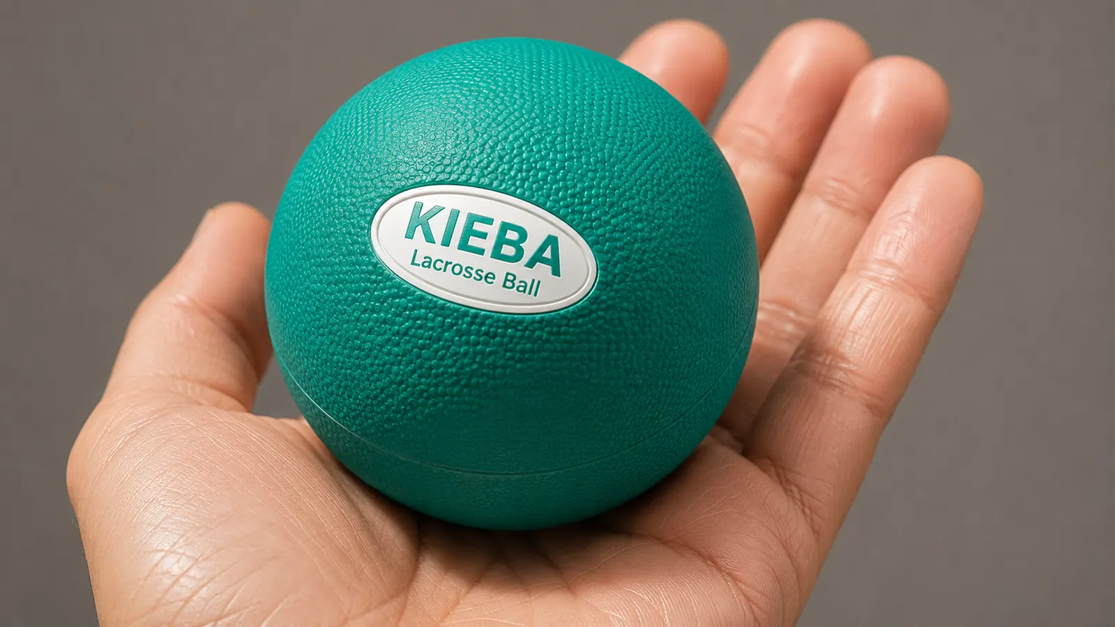 Close-up of Kieba lacrosse ball surface texture showing pebbled grip pattern under bright light